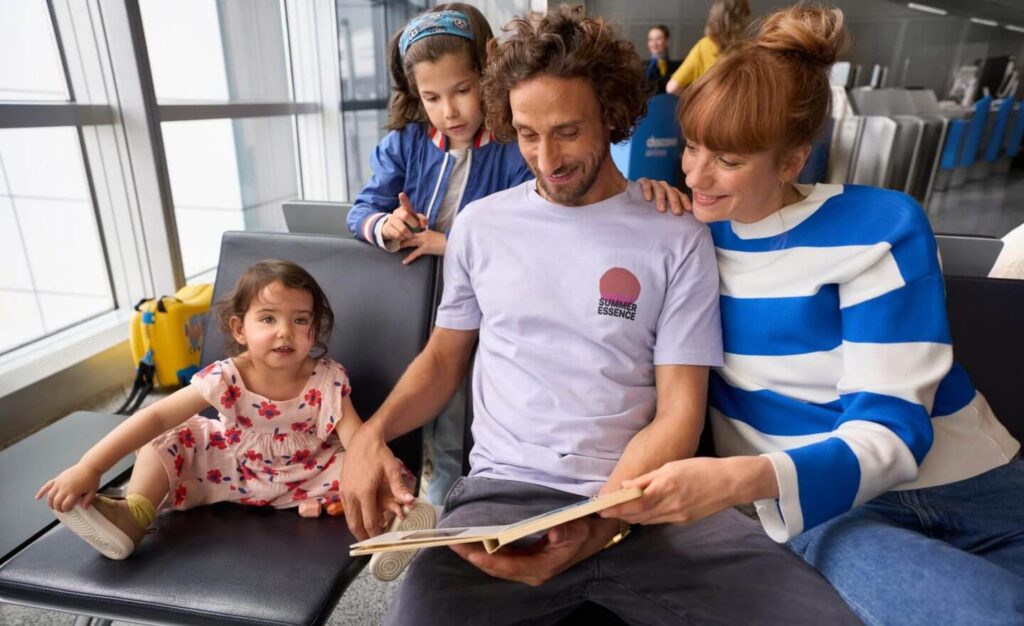 Travel guide with kids preparing journey